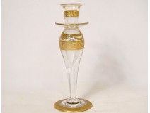 Crystal candlestick Saint-Louis crystal model Thistle gilding flowers twentieth