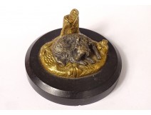 Small paperweight sculpture bronze dog lying black marble XVIIIth XIXth