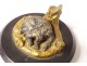 Small paperweight sculpture bronze dog lying black marble XVIIIth XIXth