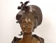 Bronze sculpture bust young woman Hippolyte Moreau Art Nouveau XIXth century