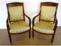 Pair of mahogany armchairs with Jacob palmettes I Empire 19th century