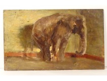 Small HSP animal painting Atelier René Hérisson elephant dog study 19th