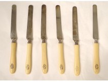 6 solid silver ivory handle knives Minerva monogram Napoleon III XIXth