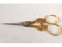 Pair of 18 carat solid gold scissors flowers foliage PB 9.87gr XIXth century