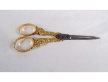 Pair of 18 carat solid gold scissors flowers foliage PB 9.87gr XIXth century