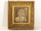 Miniature on paper portrait woman Mrs. Pinel Lesage golden frame Empire XIXth