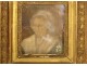 Miniature on paper portrait woman Mrs. Pinel Lesage golden frame Empire XIXth