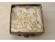 Mother-of-pearl silver metal box characters soldiers gallant scene nineteenth couple