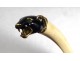 Letter opener solid gold 18K ivory enamel panther head emeralds Art Deco XXth