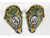Pair of earthenware wall consoles HB Quimper 20th century characters