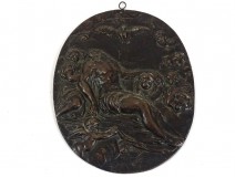 Small bas-relief plate bronze sculpture entombment Christ cherubs 18th