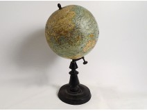 Terrestrial globe world map Geographer J. Forest rue Buci Paris wood XIXth