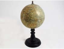 Terrestrial globe world map Geographer J. Forest rue Buci Paris wood XIXth