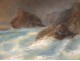 Pastel marine painting shipwreck boat ship rocks storm XIXth century