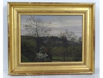 HSP painting countryside landscape river trees forest hill late 19th century