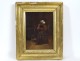 HST painting portrait old woman spinner distaff golden frame XIX