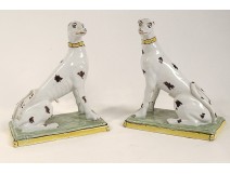 Pair of Dalmatian dogs faience Bruxelles Frères Van Bellinghen late 18th century