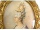 Miniature oval portrait Queen Marie-Antoinette gilt bronze frame XIXth