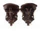 Pair of carved wood wall consoles Black Forest chamois nineteenth foliage