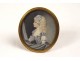 Miniature painted oval portrait young girl knot bronze frame XIXth century