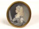 Miniature painted oval portrait young girl knot bronze frame XIXth century