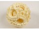 Large ivory Canton ball carved flower dragons China XIXth century