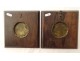 Pair bronze medals portraits Rousseau Voltaire engraver Waechter XVIII