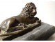 Pair bronze paperweight sculptures lying lions gray marble 18th century