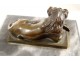 Pair bronze paperweight sculptures lying lions gray marble 18th century