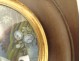Miniature painted portrait young elegant woman flowers signed Guillory XIXth