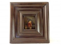 Small Dutch painting HSP characters smoking pipe 18th century