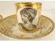 4 Paris grisaille porcelain cups gilding portraits women Empire XIXth