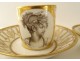 4 Paris grisaille porcelain cups gilding portraits women Empire XIXth