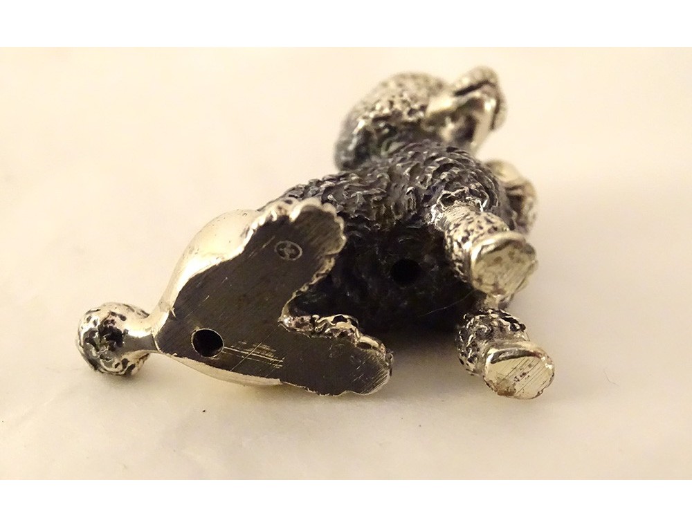 Broche Ancienne Chien Caniche Argent Massif - Grenat Almandin - Occasion Vintage