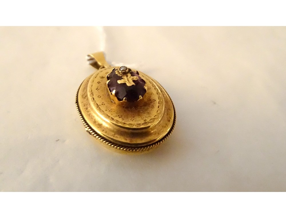 Pendentif Reliquaire Victorien En Or 18k Avec Mèche De Cheveux - Porte-photo Antique Vers 1900