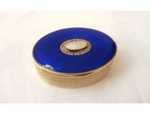 Oval box solid silver foreign guilloché blue enamel PB 47.57gr XXth