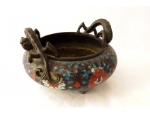 Cloisonné enamel bronze cup China dragons lotus flowers signed early 20th century