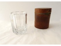 Charles X cut crystal travel tumbler leather case chalice grapes XIXth
