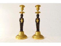 Pair candlesticks candlesticks bronze caryatids vestal urns XIXth century