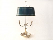 Bouillotte lamp 2 lights silvered bronze fluted column late 19th century