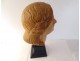 Head sculpture of a young woman in natural wood carved at the end of the 19th century