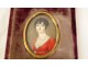 Painted miniature oval portrait young woman pearl necklace early 19th century