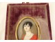 Painted miniature oval portrait young woman pearl necklace early 19th century