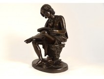 Bronze sculpture man seated book Allegory Knowledge marquee XIXth