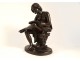 Bronze sculpture man seated book Allegory Knowledge marquee XIXth