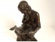 Bronze sculpture man seated book Allegory Knowledge marquee XIXth