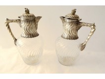 Pair of twisted sterling silver cut crystal decanters Minerva late 19th century