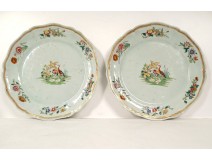 Pair of porcelain dishes Compagnie des Indes birds pheasants flowers 18th century