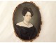 Painted miniature Céline Parmentier portrait woman pearl necklace 1831 XIXth