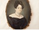 Painted miniature Céline Parmentier portrait woman pearl necklace 1831 XIXth